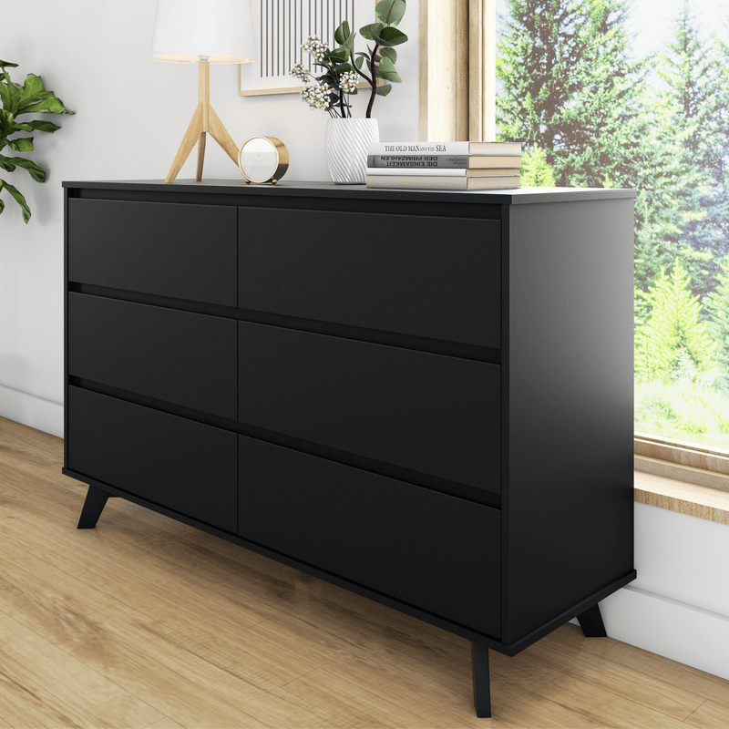 Max and Lily Scandinavian 6-Drawer Dresser in Black