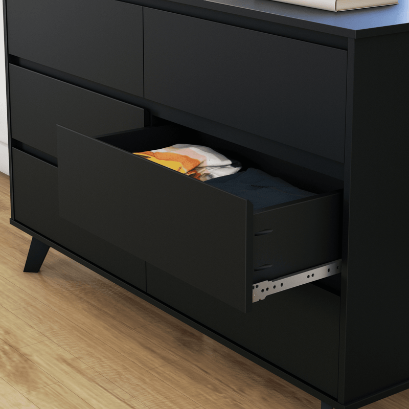 Max and Lily Scandinavian 6-Drawer Dresser in Black