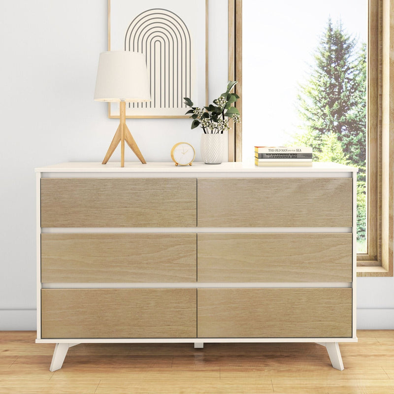Max and Lily Scandinavian 6-Drawer Dresser in White and Blonde