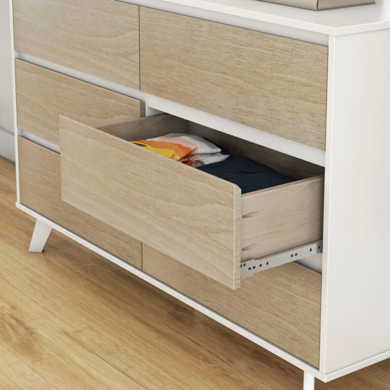 Max and Lily Scandinavian 6-Drawer Dresser in White and Blonde