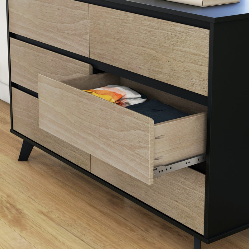 Max and Lily Scandinavian 6-Drawer Dresser in Blonde and Black