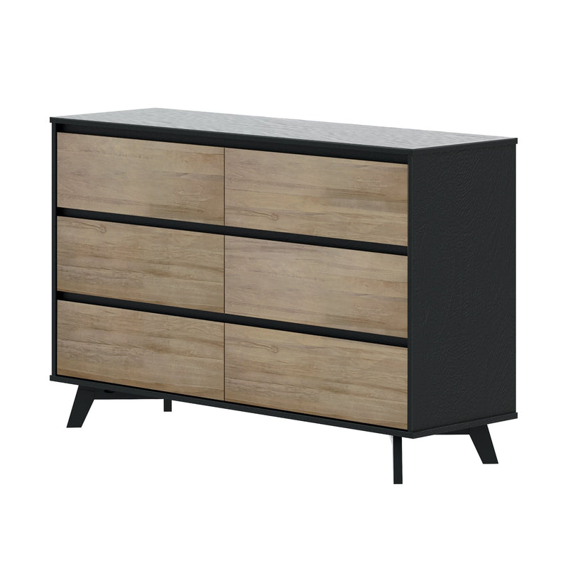 Max and Lily Scandinavian 6-Drawer Dresser in Blonde and Black