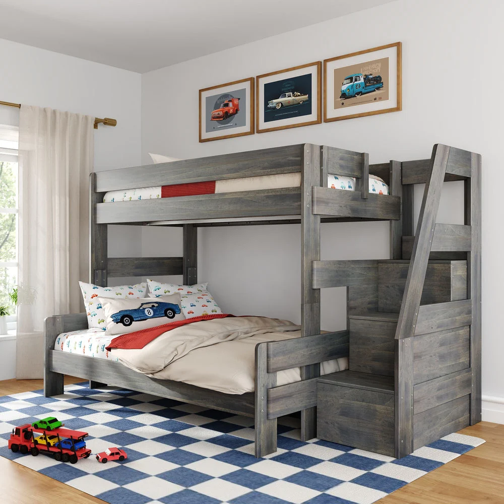 Max and Lily Modern Farmhouse Twin Over Full Bunk Bed With Stairs