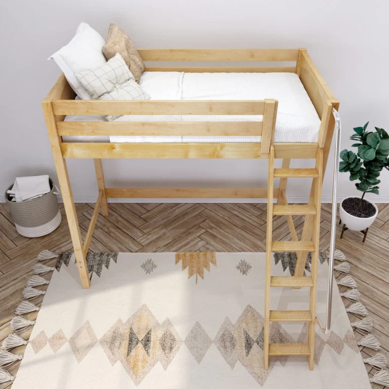 High-XL-Loft-Bed-Natural-Panel-Lifestyle-Angle-Ladder-Top High XL Loft Bed Natural Panel Lifestyle Angle Ladder Top