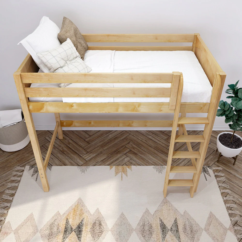 High XL Loft Bed Natural Panel Lifestyle Straight Ladder Top