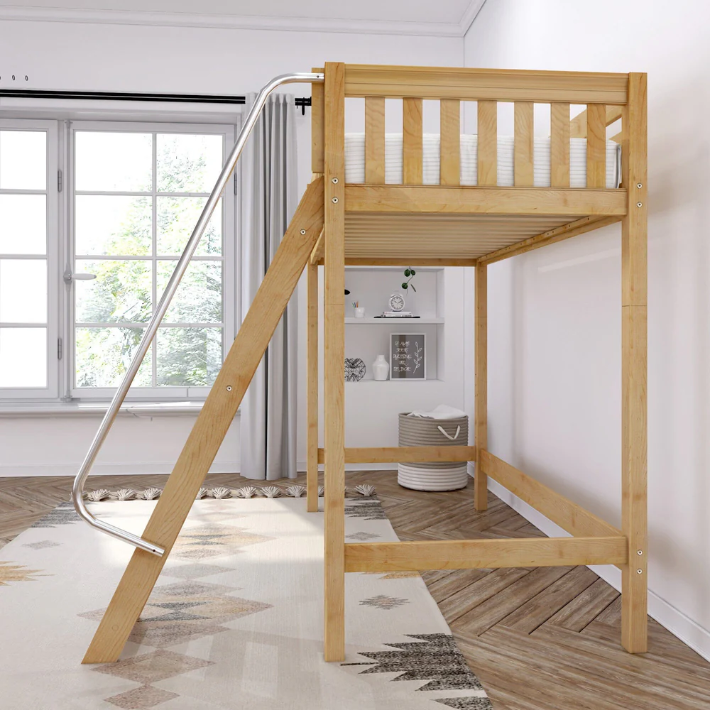High XL Loft Bed Natural Slat Side Angle Ladder