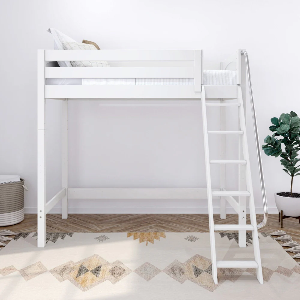 High XL Loft Bed White Panel Twin Front Angle Ladder Lifestyle Front