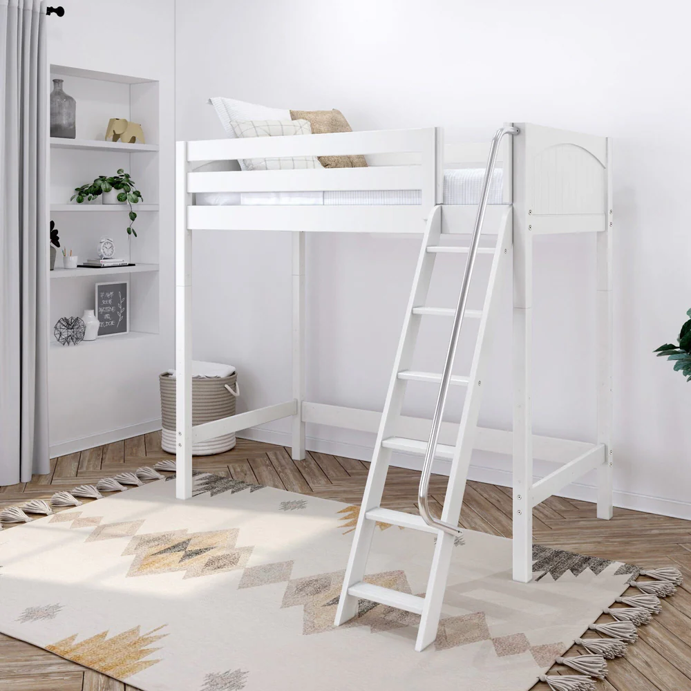 High XL Loft Bed White Panel Twin Front Angle Ladder Lifestyle