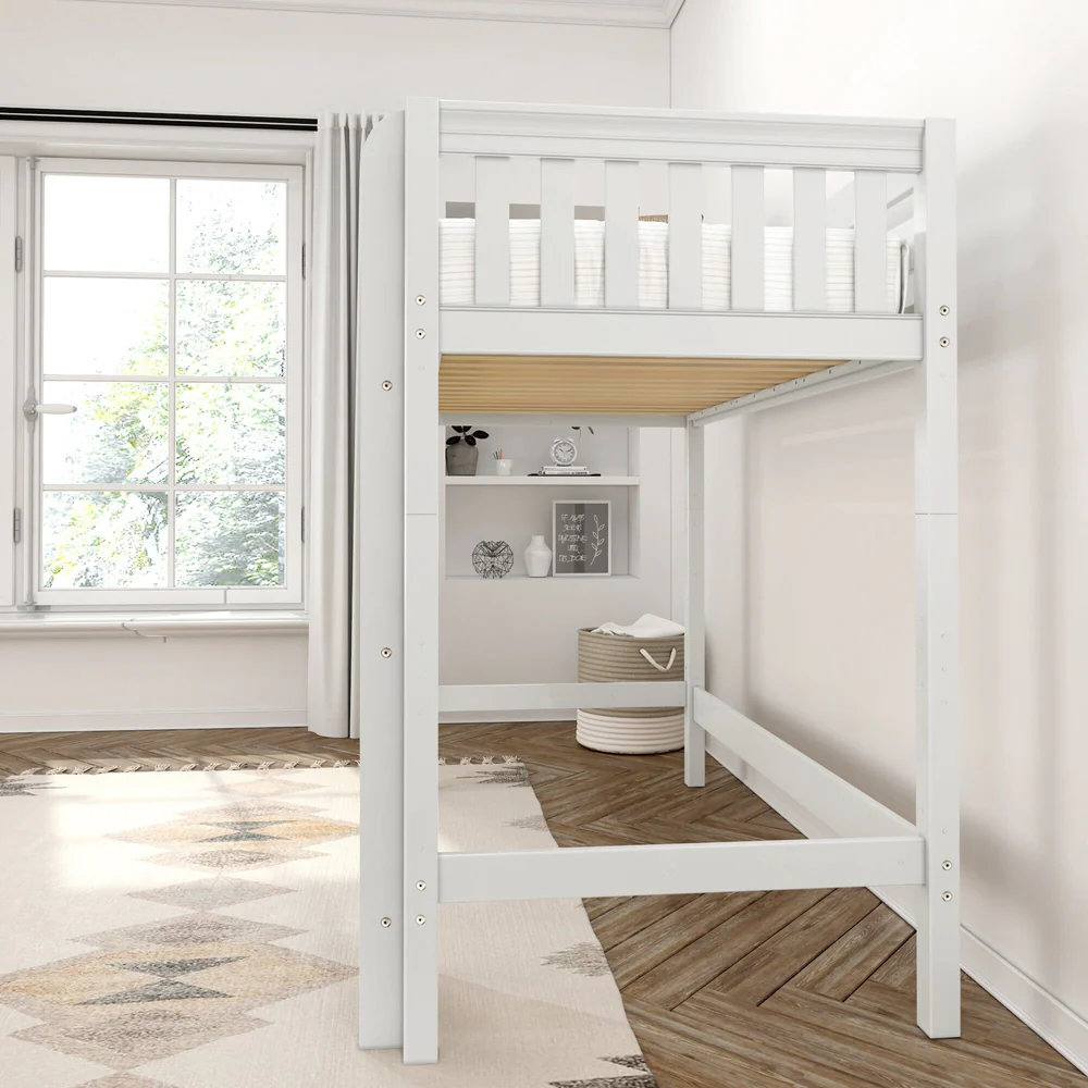 High XL Loft Bed White Slat Front Twin
