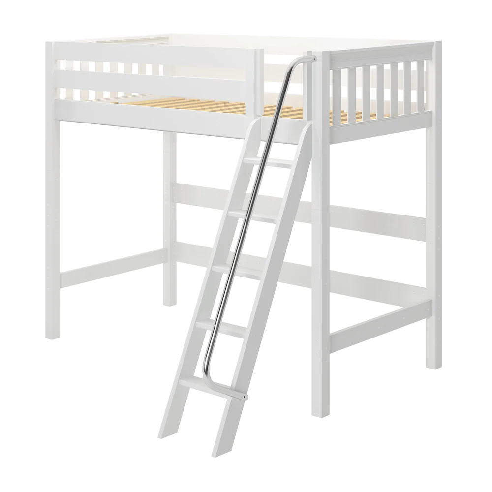 High XL Loft Bed White Slat Twin Angle Ladder