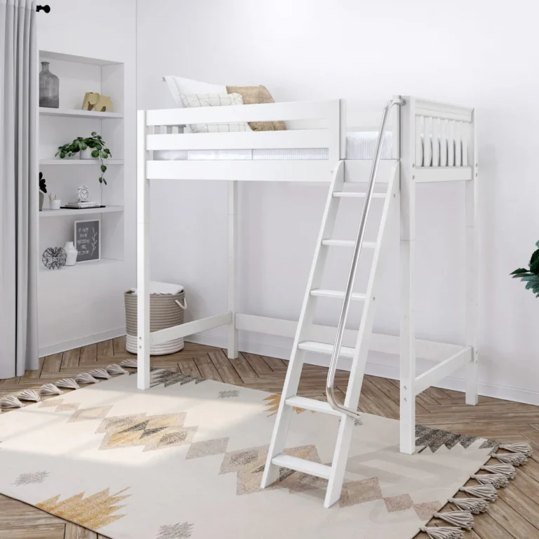 High-XL-Loft-Bed-White-Slat-Twin-Front-Angle-Ladder-Lifestyle High XL Loft Bed White Slat Twin Front Angle Ladder Lifestyle