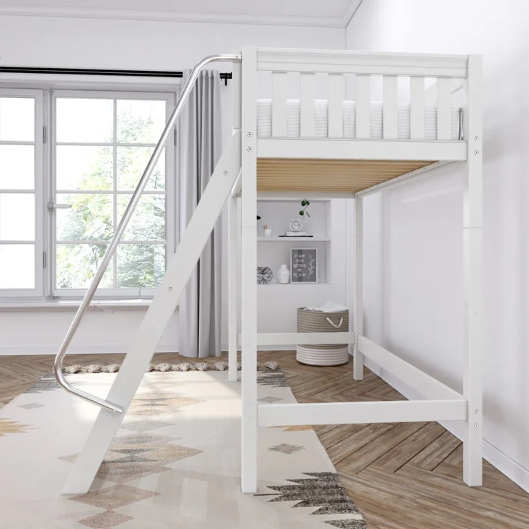 High-XL-Loft-Bed-White-Slat-Twin-Front-Angle-Ladder-Lifestyle-Side High XL Loft Bed White Slat Twin Front Angle Ladder Lifestyle Side