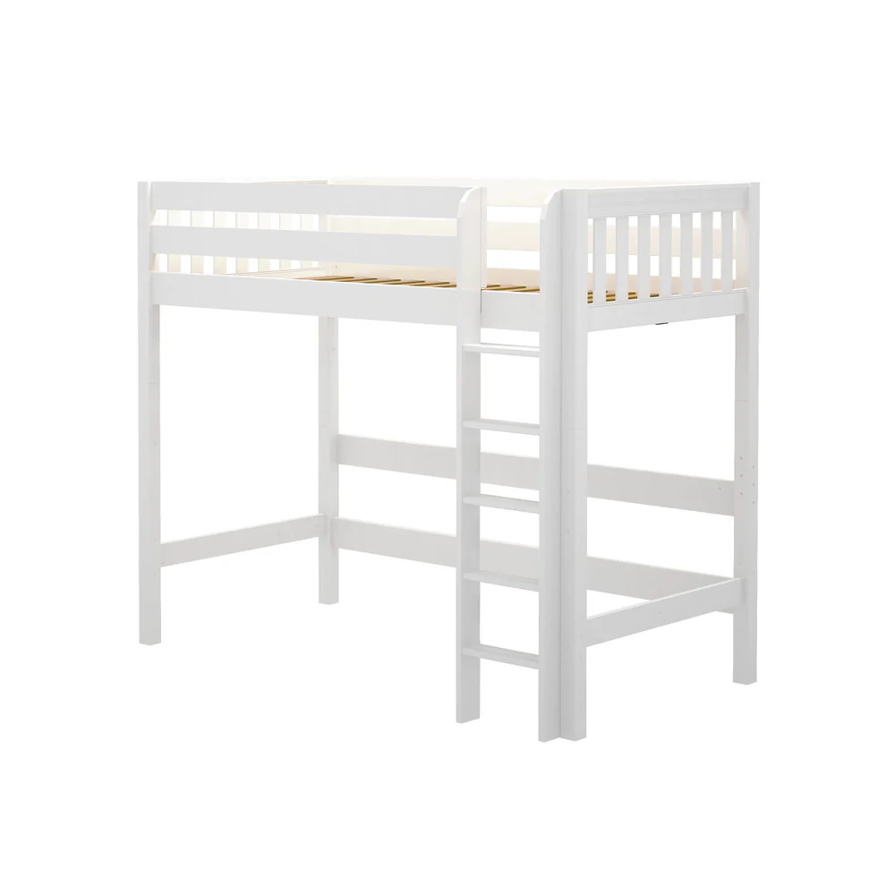 High XL Loft Bed White Slat Twin Straight Ladder