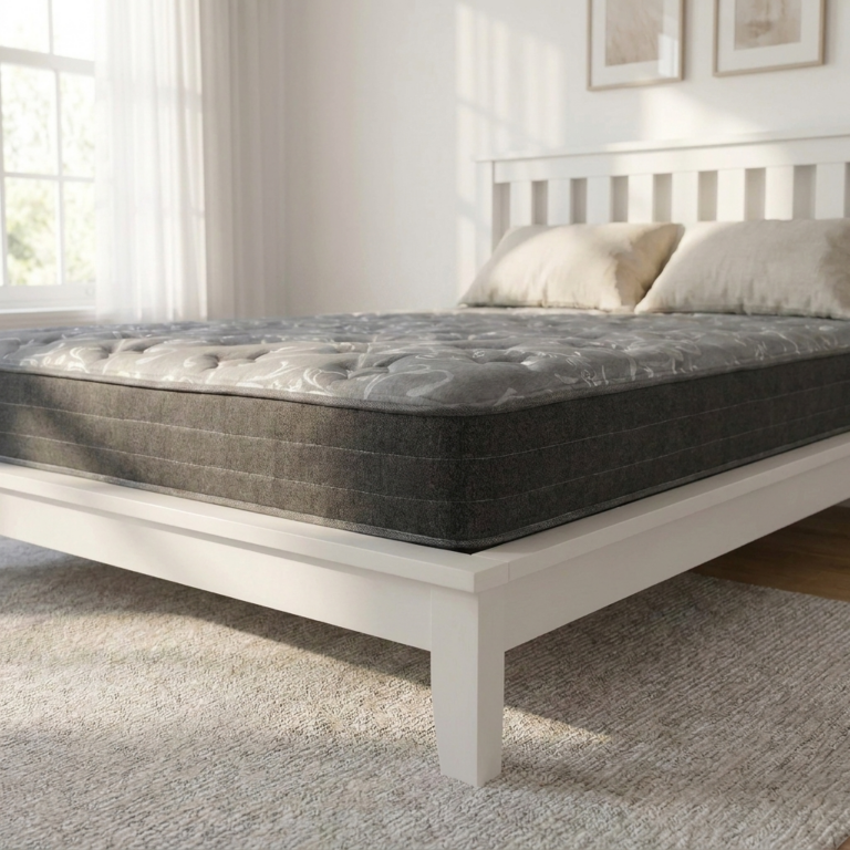 bedsmart-aurora-breeze-mattress-corner-detail Aurora Breeze quilted top, piped edge and grey side band — foot corner detail