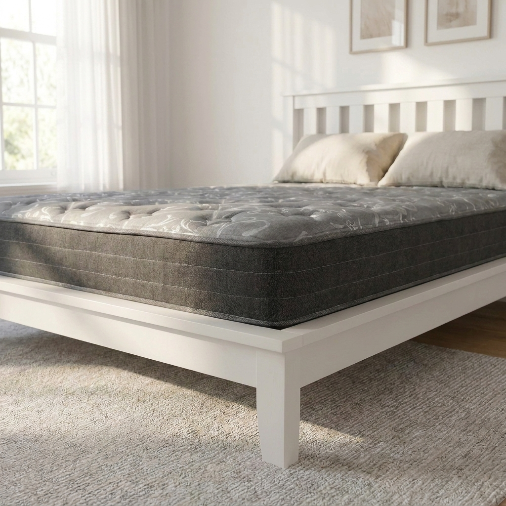Aurora Breeze quilted top, piped edge and grey side band — foot corner detail