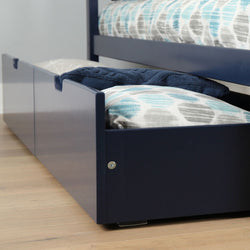 Max And Lily 2 Under Bed Storage Drawers Blue Drawer Open Detail Max and Lily 2 Under bed Storage Drawers in Blue - close view of an open drawer corner filled with a blanket and bedding