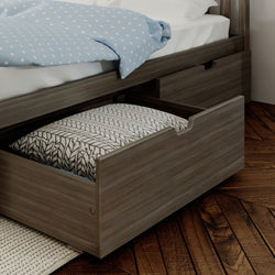 Max And Lily 2 Under Bed Storage Drawers Clay Under Bed Storage 2 42840 Max and Lily 2 Under bed Storage Drawers in Clay - open drawer rolled out from under a bed holding a folded blanket in a bedroom