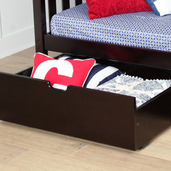 Max And Lily 2 Under Bed Storage Drawers Espresso Under Bed Storage Max and Lily 2 Under bed Storage Drawers in Espresso - storage drawer rolled under a bed holding pillows and folded blankets