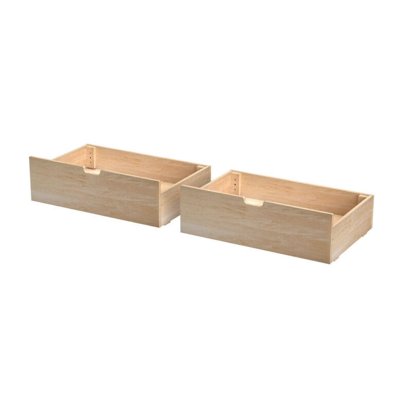 Max And Lily 2 Under Bed Storage Drawers Natural Front View Max and Lily 2 Under bed Storage Drawers in natural - front view of the two solid-wood drawers side by side with cut-out handles