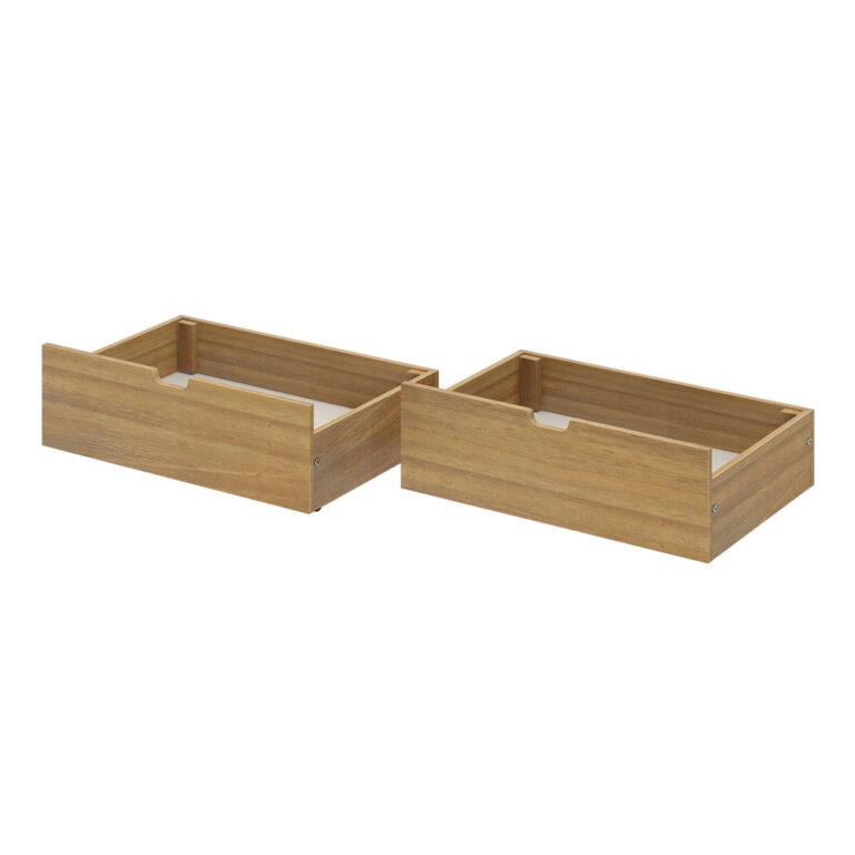 Max And Lily 2 Under Bed Storage Drawers Pecan Angle View Max and Lily 2 Under bed Storage Drawers in Pecan - angled view of the two empty solid wood drawers with cut-out handles