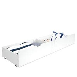 Max And Lily 2 Under Bed Storage Drawers White Drawers With Bedding Max and Lily 2 Under bed Storage Drawers in White - angled view of both drawers filled with folded bedding and pillows