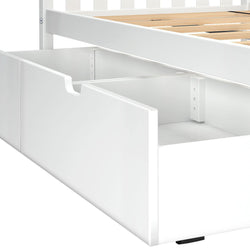 Max And Lily 2 Under Bed Storage Drawers White Under Bed Detail Max and Lily 2 Under bed Storage Drawers in White - drawers pulled out from under a bed frame with wood slats visible above