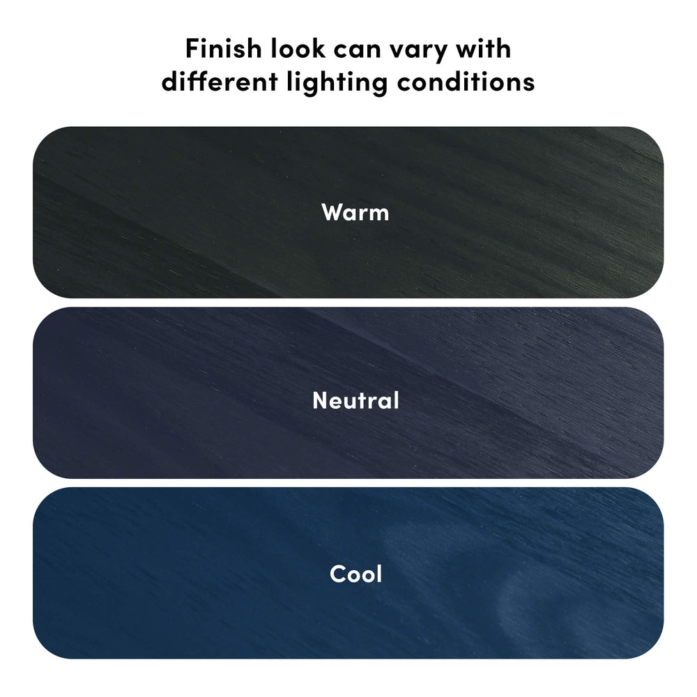 Max and Lily Add on Safety Guard Rail in blue - finish comparison showing how the colour looks under warm, neutral and cool lighting