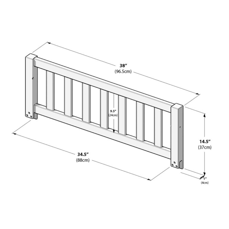 Max and Lily Add on Safety Guard Rail in grey - dimensions diagram showing the length and height measurements of the rail