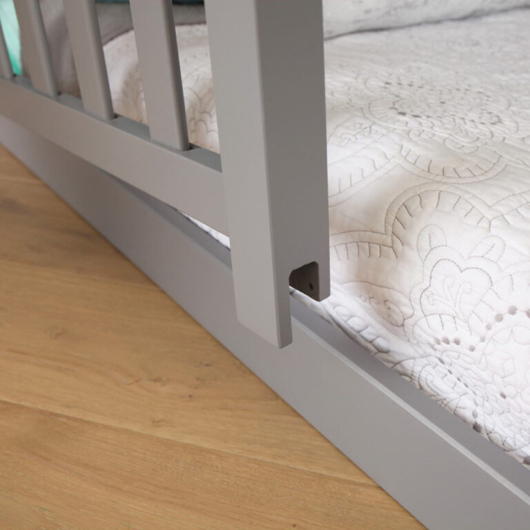 Max and Lily Add on Safety Guard Rail in grey - close-up of the mounting bracket attaching the rail to the bed frame