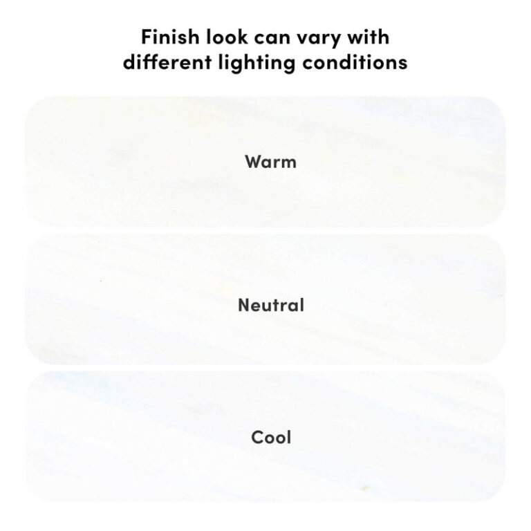 Max and Lily Add on Safety Guard Rail in White - finish comparison chart showing how the wood finish looks under warm, neutral, and cool lighting.