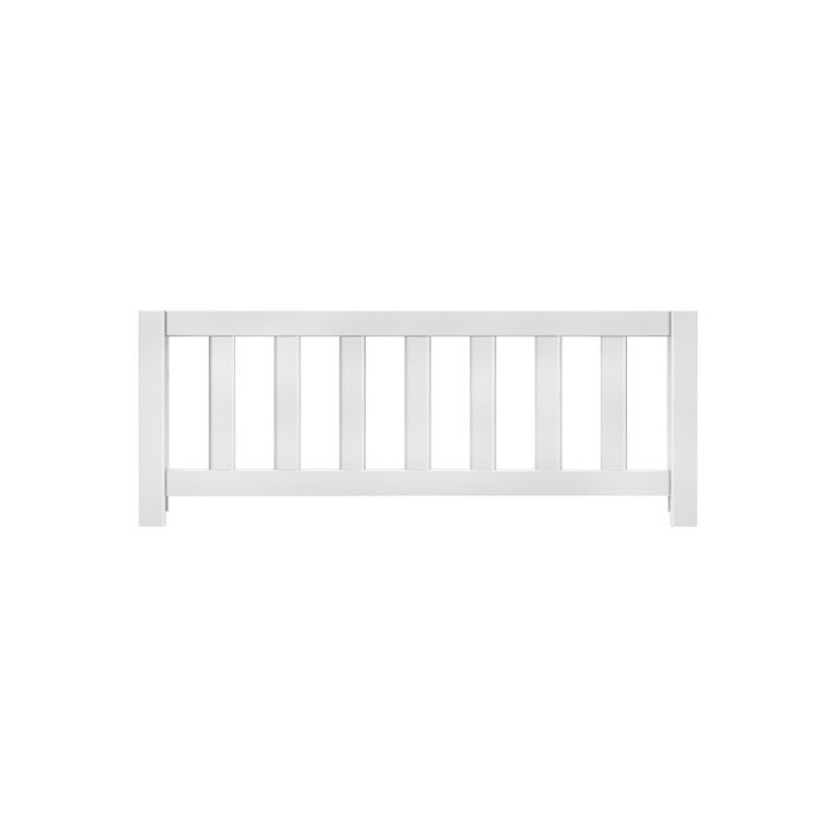 Max and Lily Add on Safety Guard Rail in White - straight-on front view of the slatted wooden rail on a plain background.