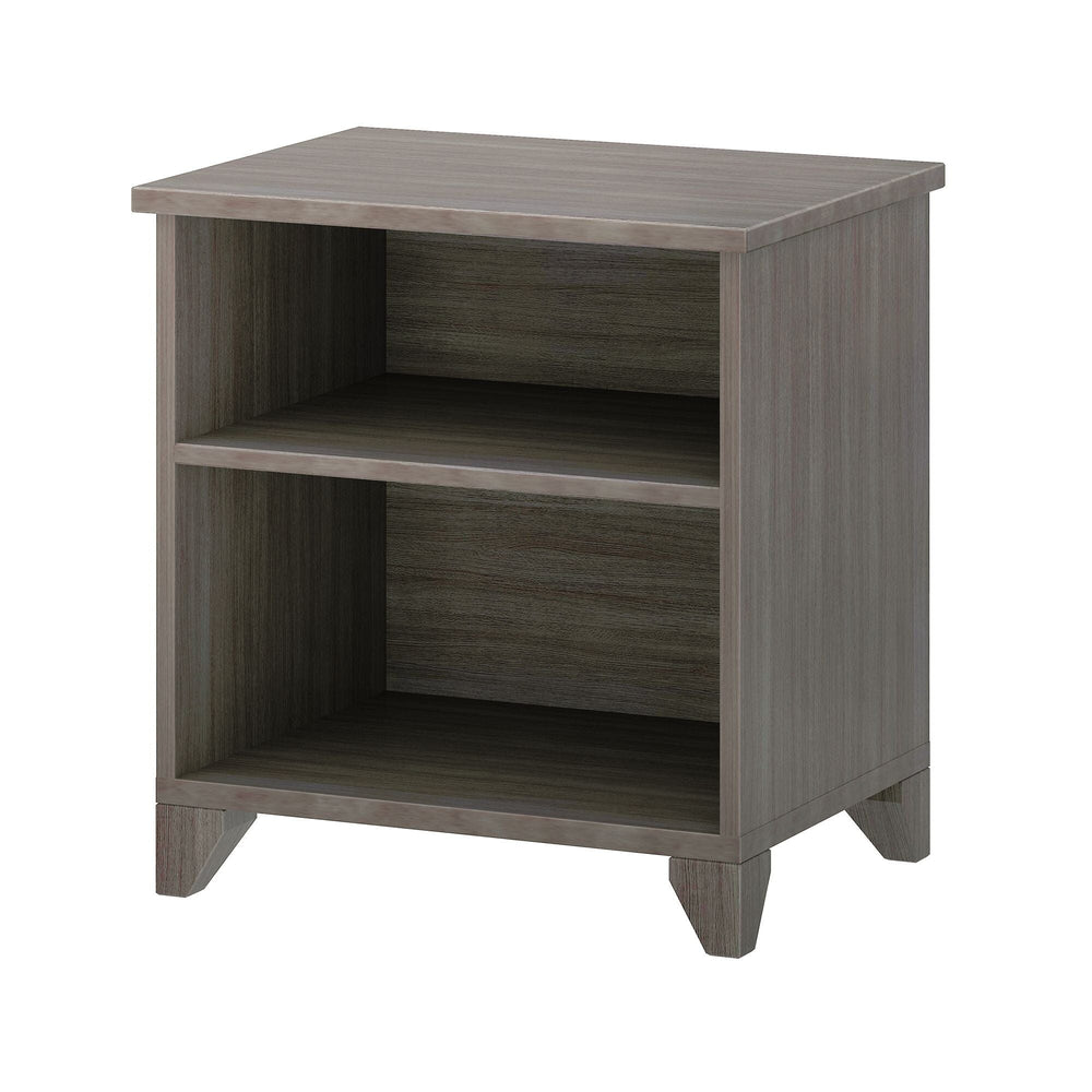 Max and Lily Classic Night Stand With Shelves in Clay - angled view showing the open top shelf and lower storage shelf on tapered legs