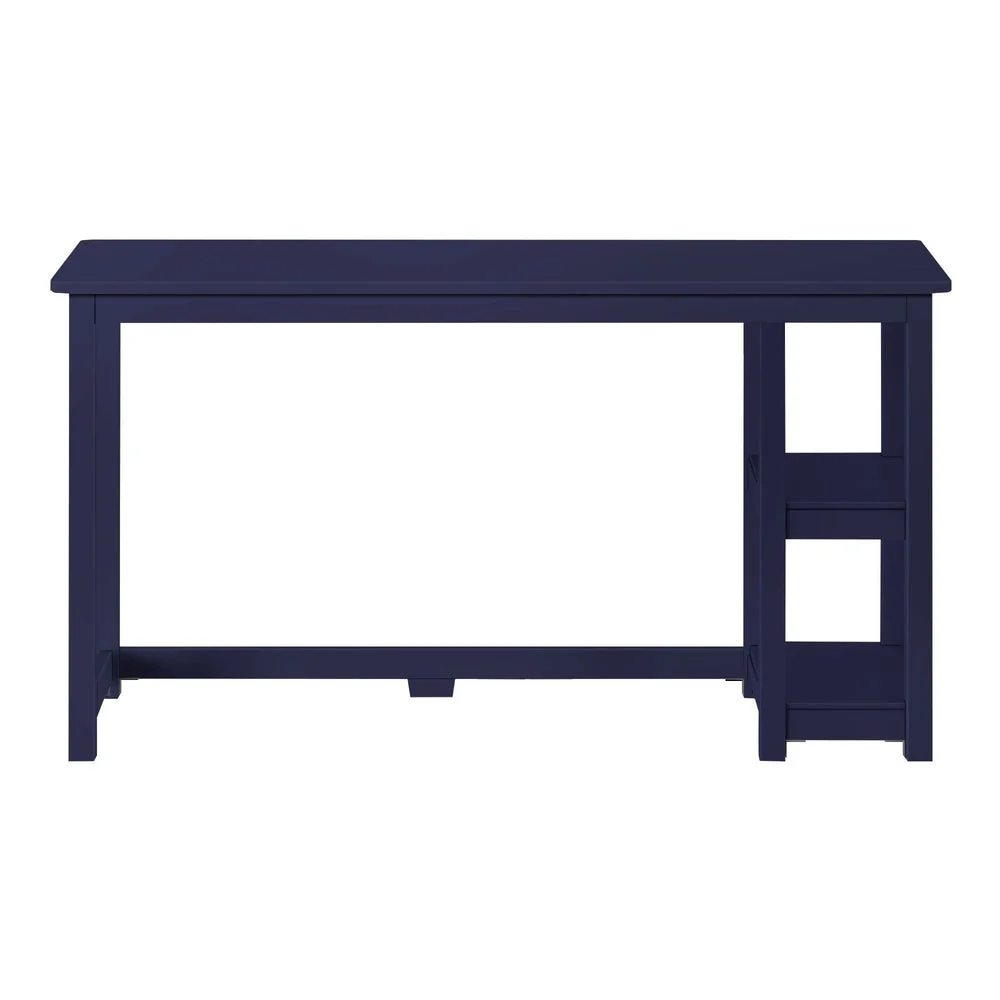 Max and Lily Desk With Shelves in Blue - front studio view showing the open side storage shelves