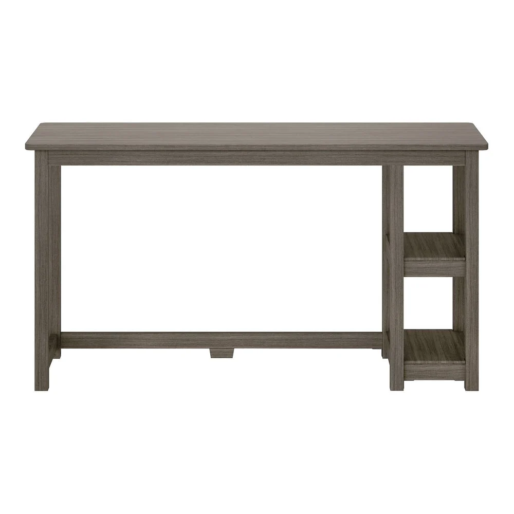 Max and Lily Desk With Shelves in Clay - front view showing the flat desktop and two open side shelves.