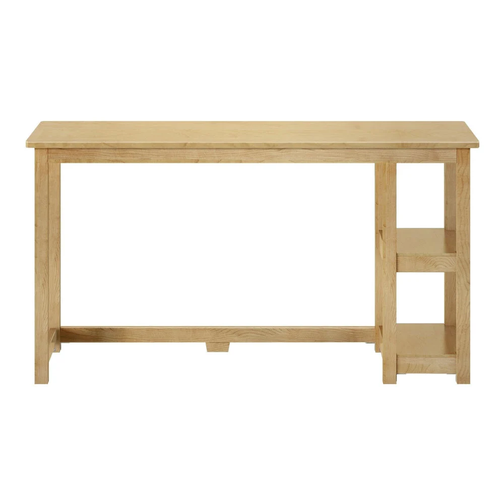Max and Lily Desk With Shelves in natural - front view on a white background showing the long tabletop and two-tier side shelf.