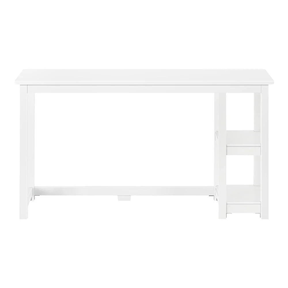 Max and Lily Desk With Shelves in White - front view showing the two-tier open side shelves on a plain background