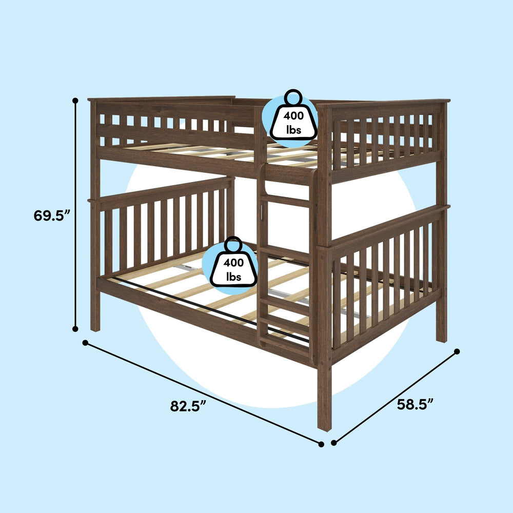 Max And Lily Full Over Full Bunk Bed Walnut Dimensions Diagram 7 Max and Lily Full Over Full Bunk Bed in Walnut - dimensions diagram showing 82.5 inch length, 58.5 inch width, 69.5 inch height, and 400 lbs weight capacity per bunk