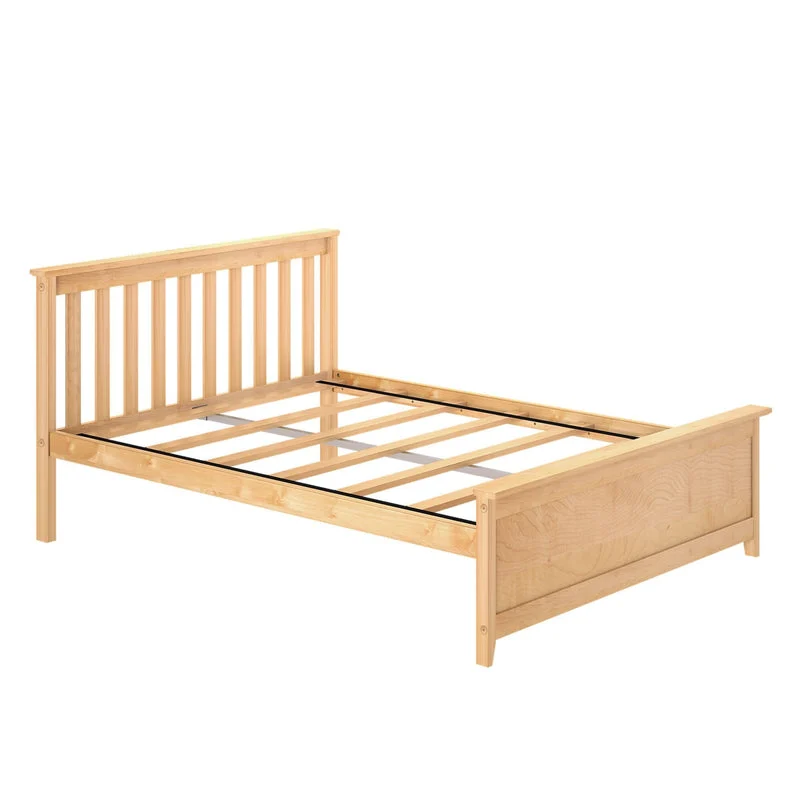 Max And Lily Full Size Platform Bed Natural Bare Frame View Max and Lily Full Size Platform Bed in Natural - bare frame without a mattress showing the slatted headboard, panel footboard and support rails