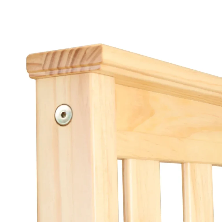 Max And Lily Full Size Platform Bed Natural Headboard Detail Max and Lily Full Size Platform Bed in Natural - closeup of the headboard corner post showing the countersunk colour-matched hardware