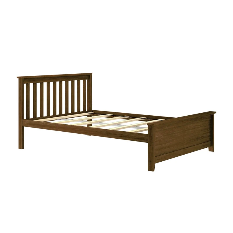 Max And Lily Full Size Platform Bed Walnut Angle View Max and Lily Full Size Platform Bed in Walnut - angle view of the bare frame showing the slatted headboard, panel footboard, and wooden support slats