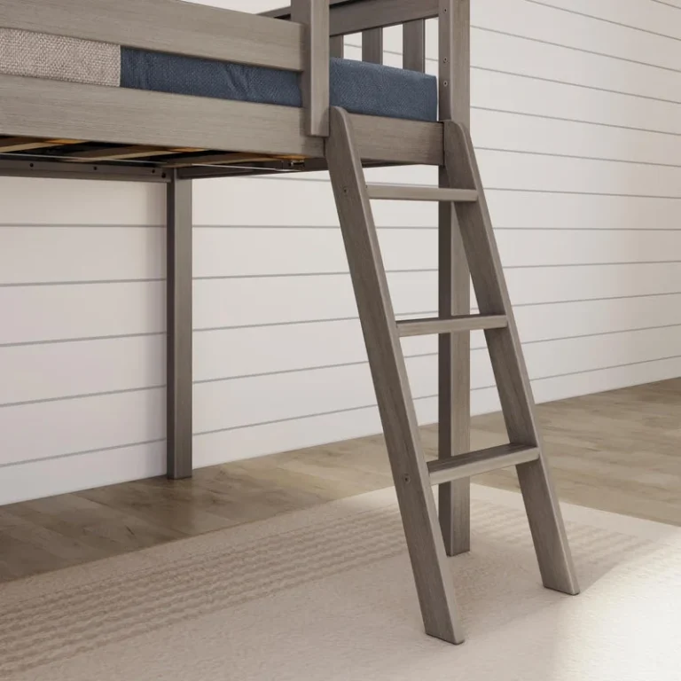 Max And Lily Low Loft Bed With Ez Slide Clay Ladder Detail Max and Lily Low Loft Bed With EZ Slide in Clay - close view of the angled access ladder and the under-bed clearance
