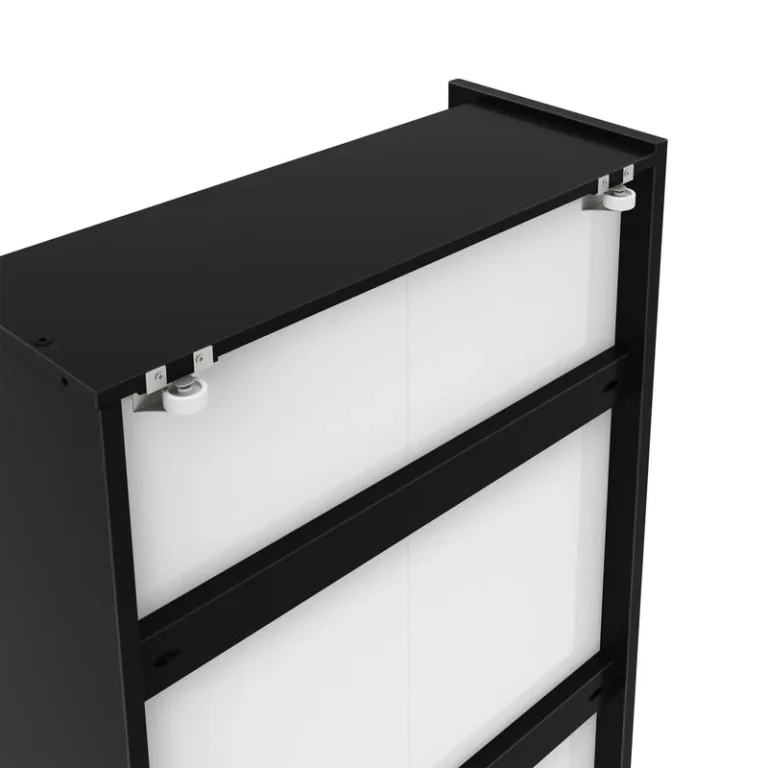 Max And Lily Mid Century Modern Storage Drawers Black Caster Detail Max and Lily Mid-Century Modern Storage Drawers in Black - close-up of the rolling casters on the underside of a drawer.