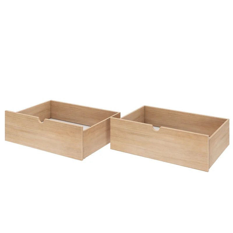 Max and Lily Mid-Century Modern Storage Drawers in Blonde - two empty wooden drawers shown at an angle