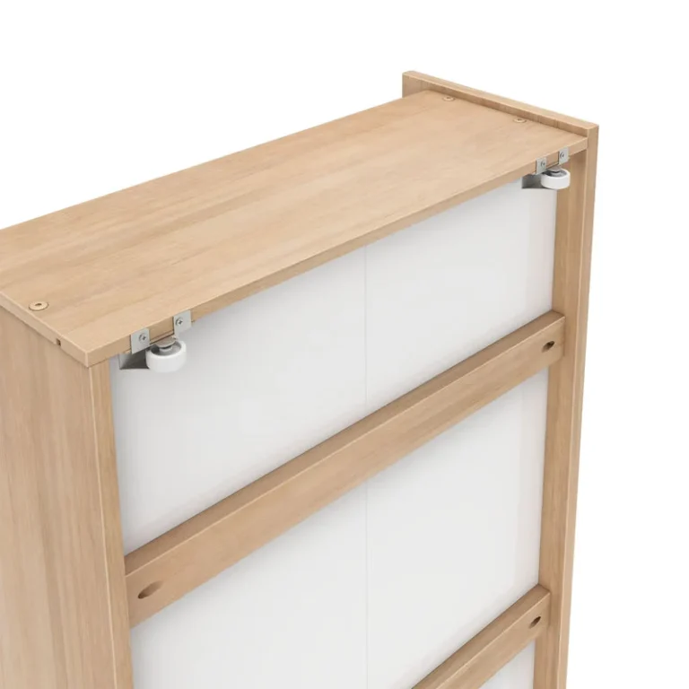 Max And Lily Mid Century Modern Storage Drawers Blonde Caster Wheels Detail Max and Lily Mid-Century Modern Storage Drawers in Blonde - close-up of the drawer's rolling casters and wood frame