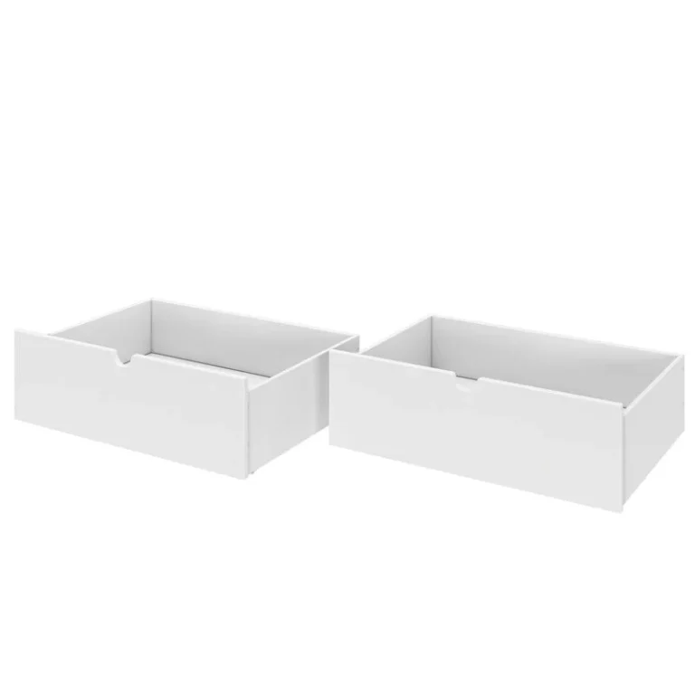 Max And Lily Mid Century Modern Storage Drawers White Angle View Max and Lily Mid-Century Modern Storage Drawers in White - two empty drawers shown at an angle.