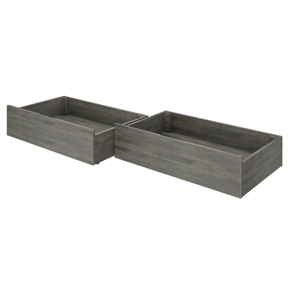 Max and Lily Modern Farmhouse 2 Under bed Storage Drawers - two empty wooden storage drawers shown at an angle