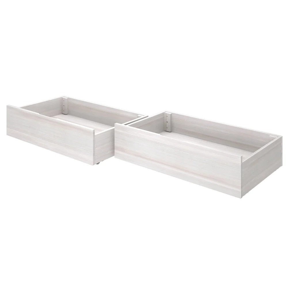 Max and Lily Modern Farmhouse 2 Under bed Storage Drawers - two open-top wooden storage drawers shown on a white background