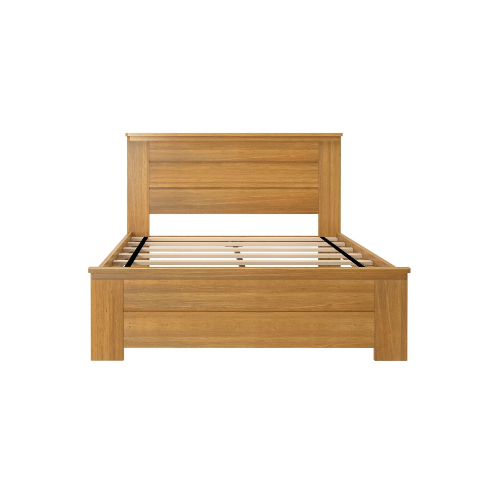 Max and Lily Modern Farmhouse Full Panel Bed - front view of the bare frame showing the panel headboard and slat support base.
