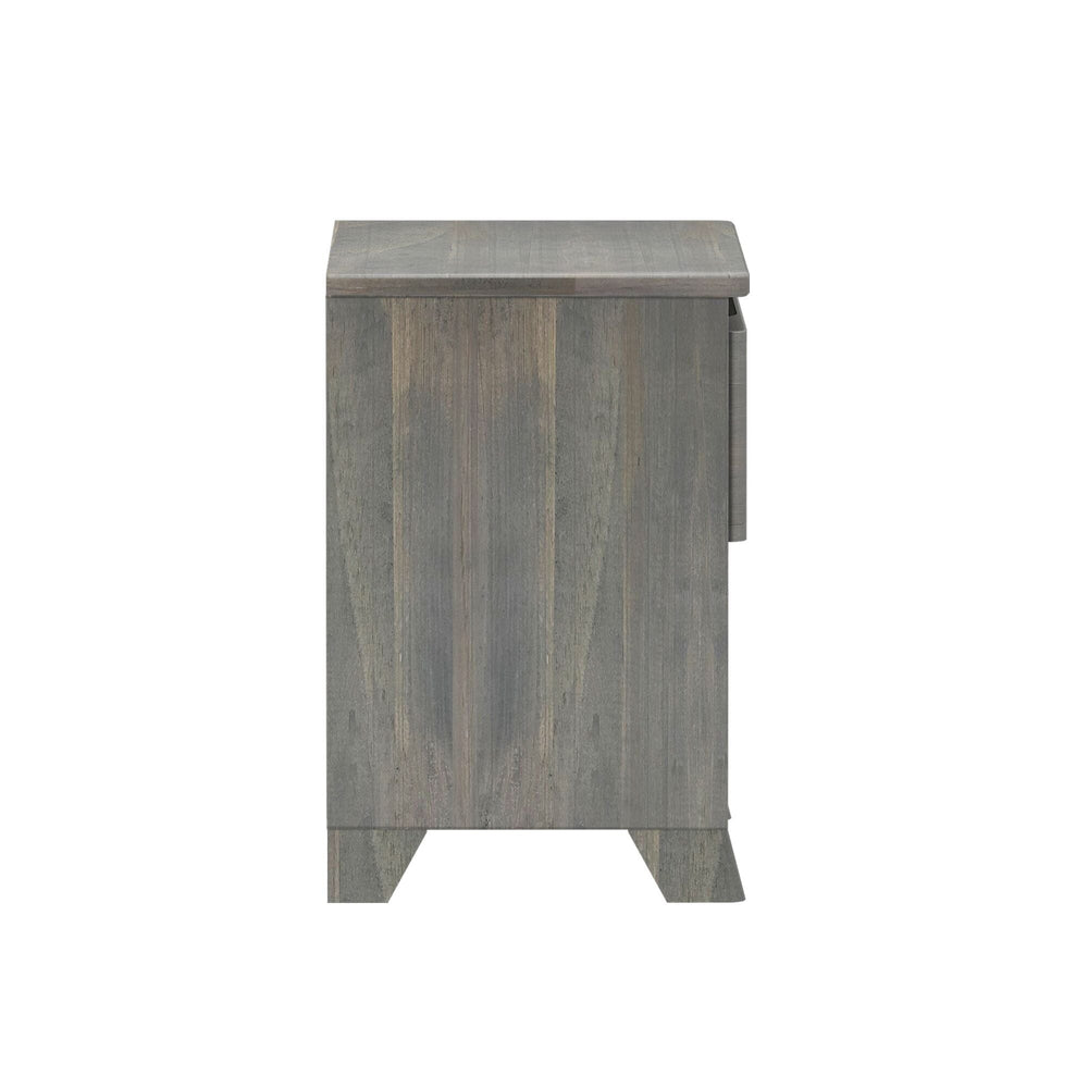 Max And Lily Modern Farmhouse Night Stand Driftwood Side View Max and Lily Modern Farmhouse Night Stand in Driftwood - side profile view of the nightstand.