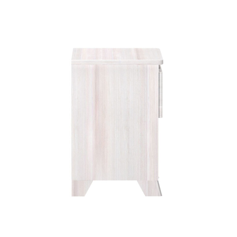 Max And Lily Modern Farmhouse Night Stand White Wash Side View Max and Lily Modern Farmhouse Night Stand in White Wash - side profile view showing the depth and tapered legs.